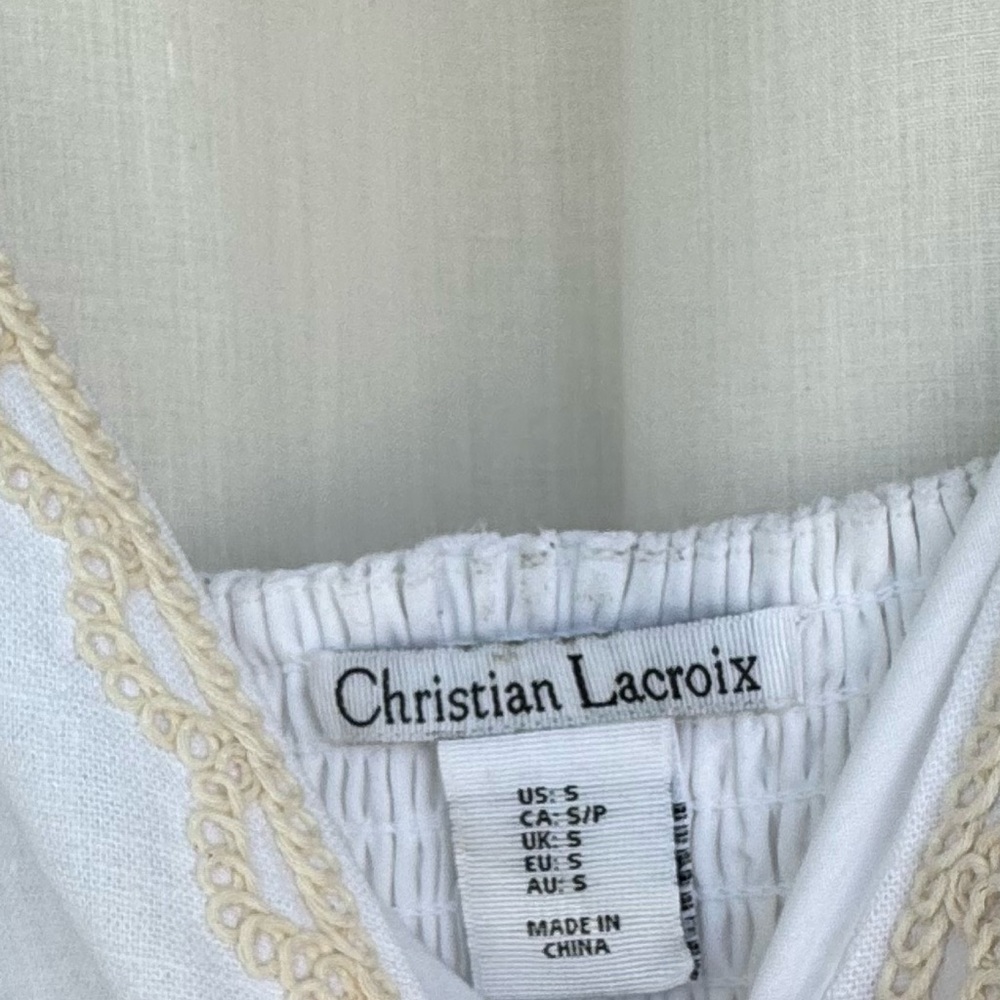 Christian LaCroix white w/ cream embroidery smocked back sundress. Size S lined - Picture 6 of 14